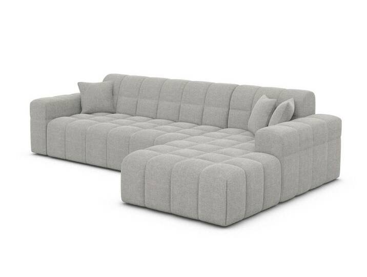Sofa Dreams Ecksofa Ibiza L Form kurz Stoff, Ottomane - Ausrichtung wählbar 4-Sitzer Samtstoff Webstoff Couch, grau, Ottomane rechts, Hellgrau von sofa-dreams