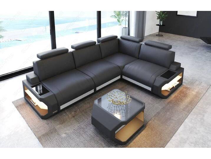 Sofa Dreams Ecksofa Leder Couch Siena L Form Ledersofa, L-Form Ledersofa mit LED-Beleuchtung, grau, grau-weiß von sofa-dreams