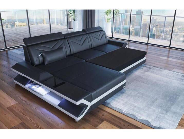 Sofa Dreams Ecksofa Leder Couch Sofa Napoli L Form Ledersofa, mit LED, Designersofa, beige goldfarben, Mit Bettfunktion-RGB-LED-Beleuchtung von sofa-dreams