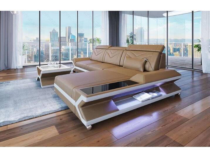 Sofa Dreams Ecksofa Leder Couch Sofa Napoli L Form Ledersofa, mit LED, Designersofa, beige goldfarben, Ohne Bettfunktion-RGB-LED-Beleuchtung von sofa-dreams