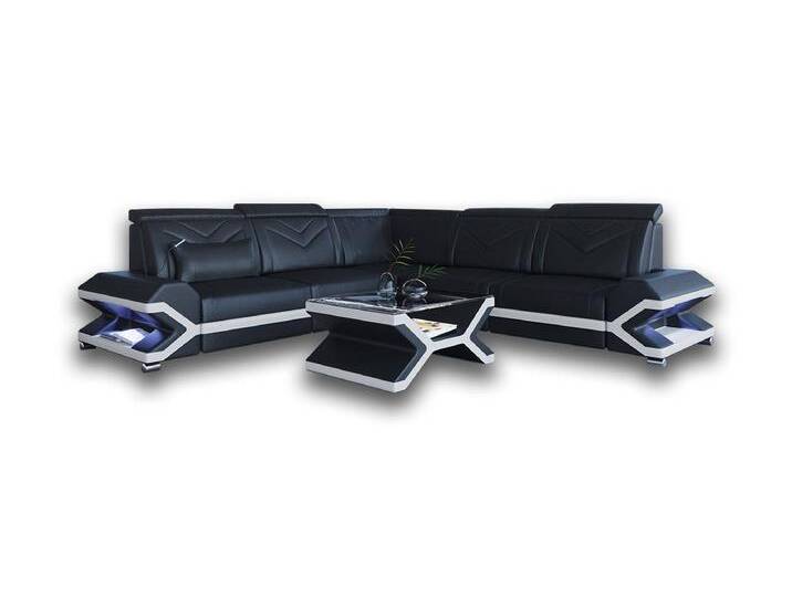 Sofa Dreams Ecksofa Leder Couch Sofa Napoli L Form Ledersofa, mit LED, Designersofa, grau, Ohne Bettfunktion-RGB-LED-Beleuchtung, grau-weiß von sofa-dreams