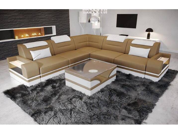 Sofa Dreams Ecksofa Leder Couch Sofa Trivento L Form Ledersofa, L-Form Ledersofa mit LED, beige bunt, Mit Schlaffunktion, sandbeige-weiß Sofa Dreams Ecksofa Leder Couch Sofa Trivento L Form Ledersofa, L-Form Ledersofa mit LED, beige bunt, Mit Schlaffunktion, sandbeige-weiß von sofa-dreams