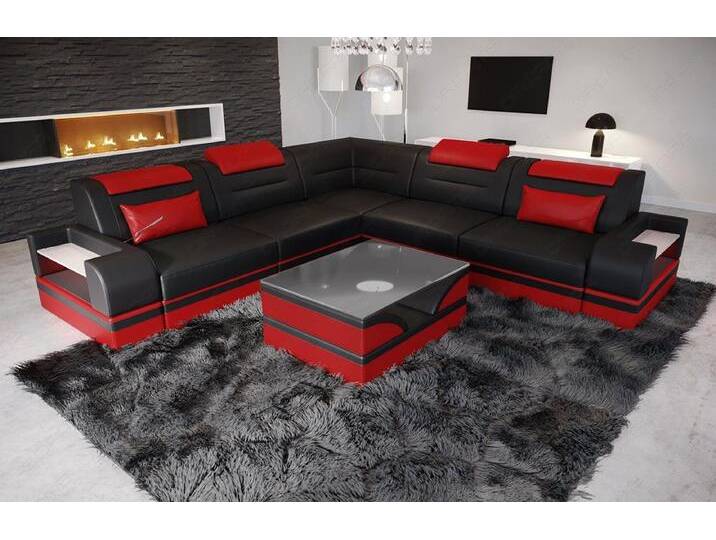 Sofa Dreams Ecksofa Leder Couch Sofa Trivento L Form Ledersofa, L-Form Ledersofa mit LED, rot schwarz, Mit Schlaffunktion, schwarz-rot Sofa Dreams Ecksofa Leder Couch Sofa Trivento L Form Ledersofa, L-Form Ledersofa mit LED, rot schwarz, Mit Schlaffunktion, schwarz-rot von sofa-dreams