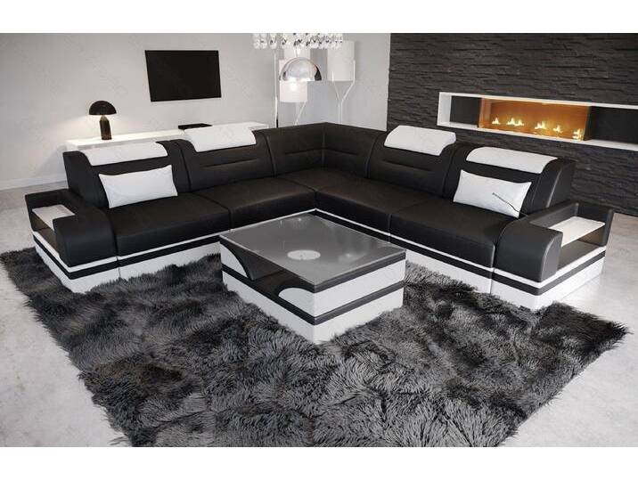 Sofa Dreams Ecksofa Leder Couch Sofa Trivento L Form Ledersofa, L-Form Ledersofa mit LED, schwarz, Mit Schlaffunktion, schwarz-weiß Sofa Dreams Ecksofa Leder Couch Sofa Trivento L Form Ledersofa, L-Form Ledersofa mit LED, schwarz, Mit Schlaffunktion, schwarz-weiß von sofa-dreams