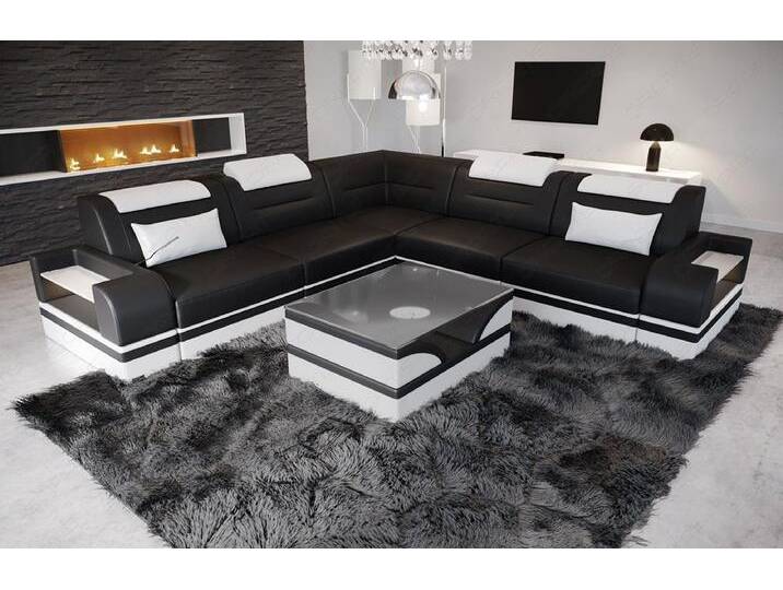 Sofa Dreams Ecksofa Leder Couch Sofa Trivento L Form Ledersofa, L-Form Ledersofa mit LED, schwarz, Ohne Schlaffunktion, schwarz-weiß von sofa-dreams