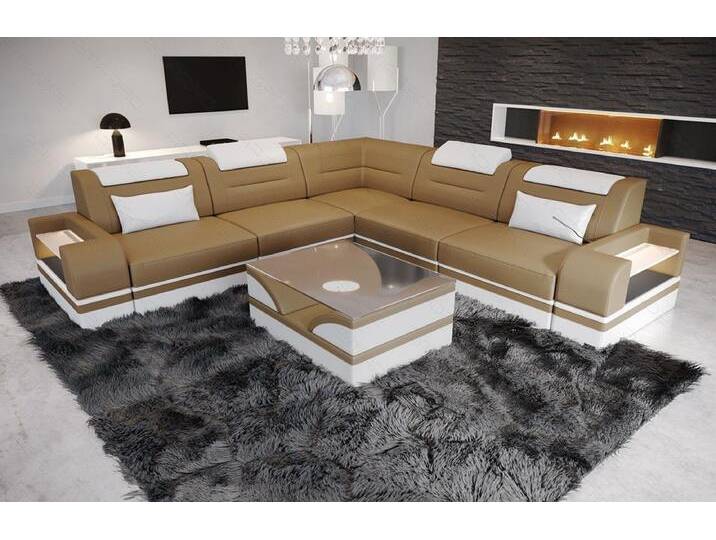 Sofa Dreams Ecksofa Leder Couch Sofa Trivento L Form Ledersofa, L-Form Ledersofa mit LED, wahlweise mit Bettfunktion von sofa-dreams