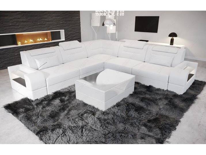 Sofa Dreams Ecksofa Leder Couch Sofa Trivento L Form Ledersofa, L-Form Ledersofa mit LED, weiß, Mit Schlaffunktion, weiß von sofa-dreams