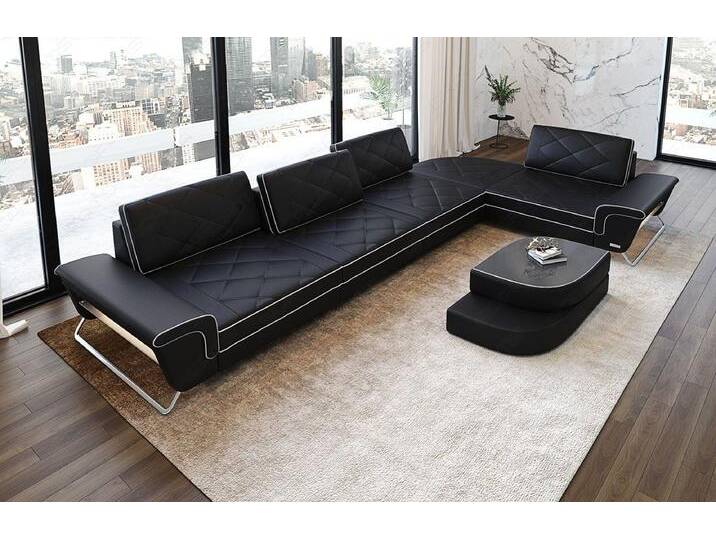 Sofa Dreams Ecksofa Leder Designer Eckcouch Rotello L Form Luxus Ledersofa, schwarz, Mit Multifunktionskonsole, schwarz-weiß Sofa Dreams Ecksofa Leder Designer Eckcouch Rotello L Form Luxus Ledersofa, schwarz, Mit Multifunktionskonsole, schwarz-weiß von sofa-dreams