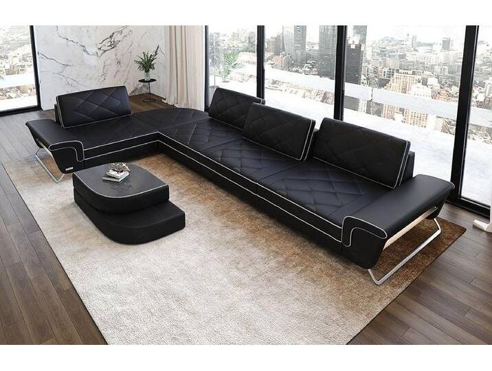 Sofa Dreams Ecksofa Leder Designer Eckcouch Rotello L Form Luxus Ledersofa, schwarz, Mit Multifunktionskonsole, schwarz-weiß Sofa Dreams Ecksofa Leder Designer Eckcouch Rotello L Form Luxus Ledersofa, schwarz, Mit Multifunktionskonsole, schwarz-weiß von sofa-dreams