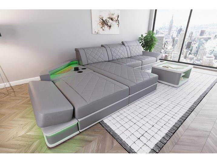 Sofa Dreams Ecksofa Leder Designer Sofa Couch Perugia L Form Ledersofa, Ledercouch mit LED-Beleuchtung, grau, grau-weiß Sofa Dreams Ecksofa Leder Designer Sofa Couch Perugia L Form Ledersofa, Ledercouch mit LED-Beleuchtung, grau, grau-weiß von sofa-dreams