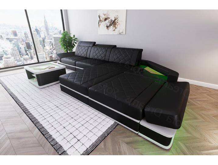 Sofa Dreams Ecksofa Leder Designer Sofa Couch Perugia L Form Ledersofa, Ledercouch mit LED-Beleuchtung, schwarz, schwarz-weiß Sofa Dreams Ecksofa Leder Designer Sofa Couch Perugia L Form Ledersofa, Ledercouch mit LED-Beleuchtung, schwarz, schwarz-weiß von sofa-dreams