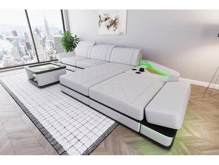 Sofa Dreams Ecksofa Leder Designer Sofa Couch Perugia L Form Ledersofa, Ledercouch mit LED-Beleuchtung, schwarz weiß, weiß-schwarz Sofa Dreams Ecksofa Leder Designer Sofa Couch Perugia L Form Ledersofa, Ledercouch mit LED-Beleuchtung, schwarz weiß, weiß-schwarz von sofa-dreams