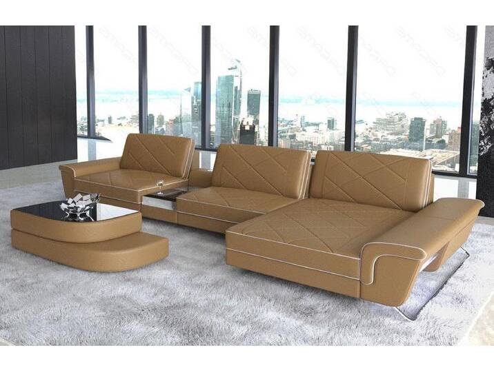 Sofa Dreams Ecksofa Leder Sofa Bari L Form Ledersofa, Couch, mit LED, verstellbare Rückenlehnen, Designersofa, beige goldfarben, sandbeige-weiss Sofa Dreams Ecksofa Leder Sofa Bari L Form Ledersofa, Couch, mit LED, verstellbare Rückenlehnen, Designersofa, beige goldfarben, sandbeige-weiss von sofa-dreams