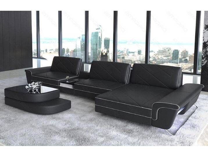 Sofa Dreams Ecksofa Leder Sofa Bari L Form Ledersofa, Couch, mit LED, verstellbare Rückenlehnen, Designersofa, schwarz, schwarz-weiß von sofa-dreams