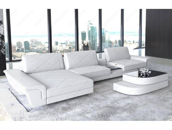 Sofa Dreams Ecksofa Leder Sofa Bari L Form Ledersofa, Couch, mit LED, verstellbare Rückenlehnen, Designersofa, weiß, weiß von sofa-dreams