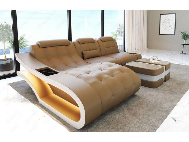 Sofa Dreams Ecksofa Leder Sofa Couch Elegante Ledercouch, L-Form Ledersofa mit LED, beige, Mit Bettfunktion-RGB-LED-Beleuchtung, sandbeige-weiß Sofa Dreams Ecksofa Leder Sofa Couch Elegante Ledercouch, L-Form Ledersofa mit LED, beige, Mit Bettfunktion-RGB-LED-Beleuchtung, sandbeige-weiß von sofa-dreams