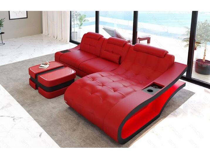 Sofa Dreams Ecksofa Leder Sofa Couch Elegante Ledercouch, L-Form Ledersofa mit LED, rot schwarz, Mit Bettfunktion-RGB-LED-Beleuchtung, rot-schwarz von sofa-dreams