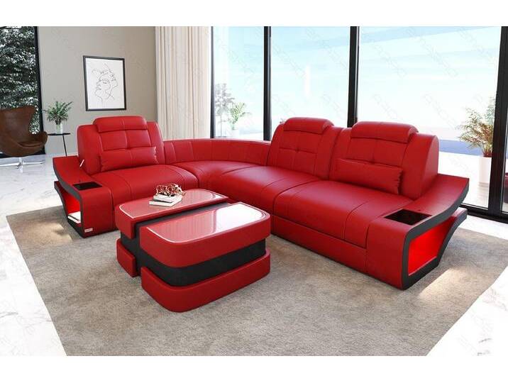 Sofa Dreams Ecksofa Leder Sofa Couch Elena L Form Ledercouch, L-Form Ledersofa mit LED-Beleuchtung, rot schwarz, rot-schwarz von sofa-dreams