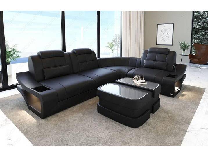 Sofa Dreams Ecksofa Leder Sofa Couch Elena L Form Ledercouch, L-Form Ledersofa mit LED-Beleuchtung, schwarz, schwarz von sofa-dreams