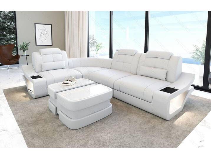Sofa Dreams Ecksofa Leder Sofa Couch Elena L Form Ledercouch, L-Form Ledersofa mit LED-Beleuchtung, weiß, weiß von sofa-dreams