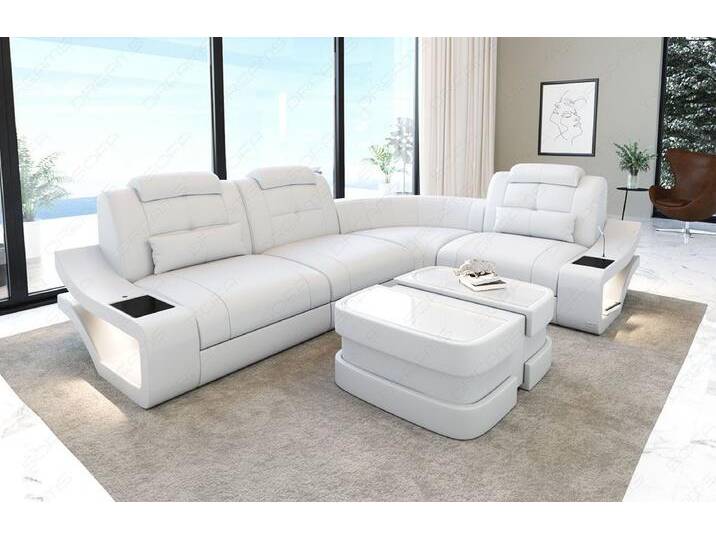 Sofa Dreams Ecksofa Leder Sofa Couch Elena L Form Ledercouch, L-Form Ledersofa mit LED-Beleuchtung, weiß, weiß von sofa-dreams