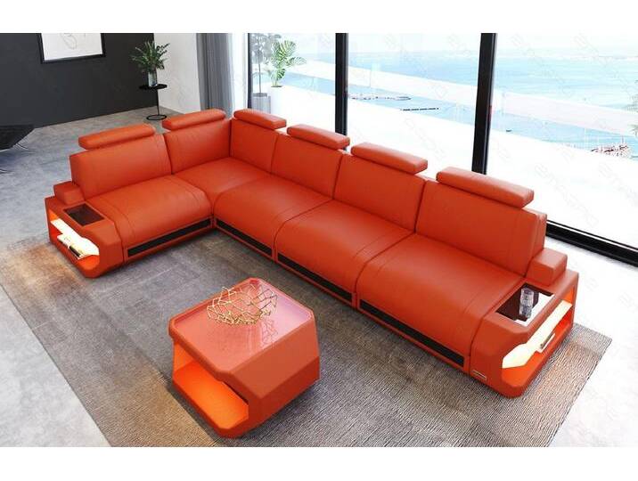 Sofa Dreams Ecksofa Leder Sofa Couch Siena L Form lang Ledercouch, L-Form Ledersofa mit LED-Beleuchtung, orange schwarz, orange-schwarz Sofa Dreams Ecksofa Leder Sofa Couch Siena L Form lang Ledercouch, L-Form Ledersofa mit LED-Beleuchtung, orange schwarz, orange-schwarz von sofa-dreams