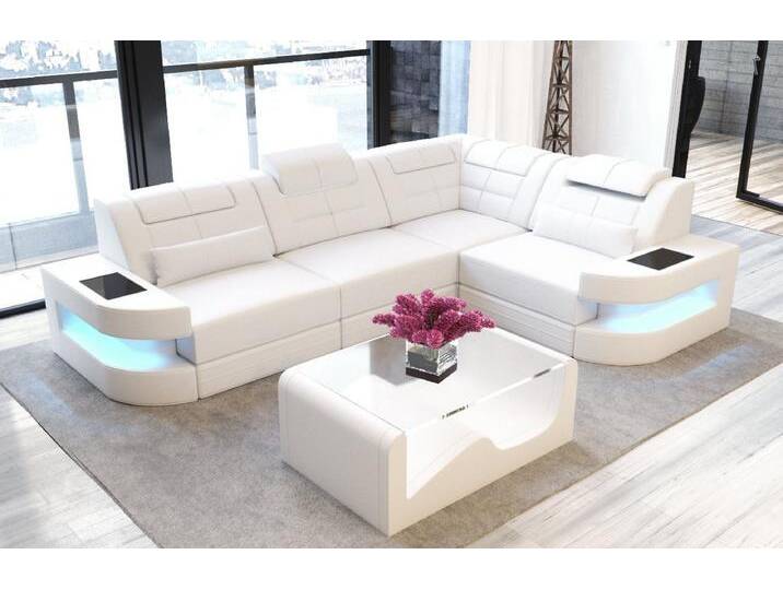Sofa Dreams Ecksofa Leder Sofa Ledercouch Como L Form Ledersofa, Couch, mit LED, wahlweise mit Bettfunktion als Schlafsofa, Designersofa von sofa-dreams