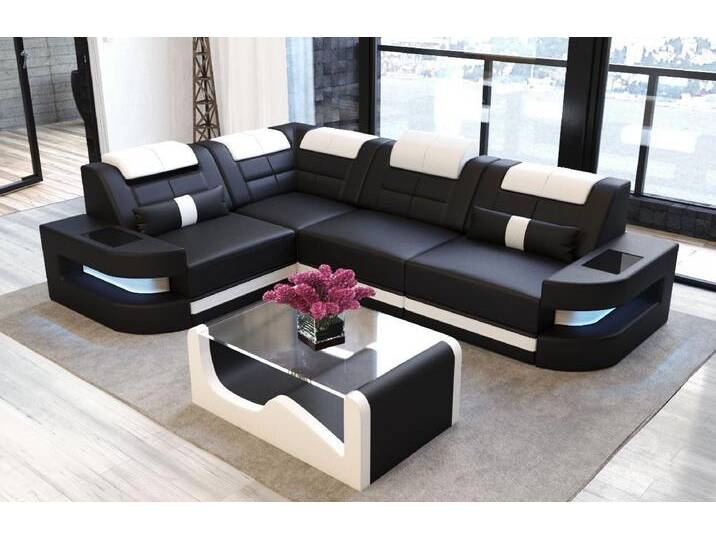 Sofa Dreams Ecksofa Leder Sofa Ledercouch Como L Form Ledersofa, Couch, mit LED, wahlweise mit Bettfunktion als Schlafsofa, Designersofa von sofa-dreams