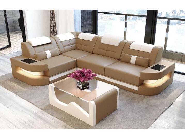 Sofa Dreams Ecksofa Leder Sofa Ledercouch Como L Form Ledersofa, Couch, mit LED, wahlweise mit Bettfunktion als Schlafsofa, Designersofa von sofa-dreams