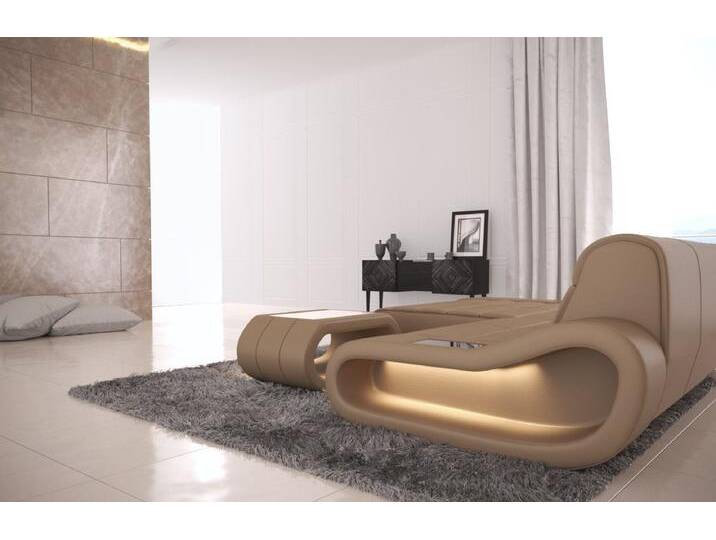 Sofa Dreams Ecksofa Leder Sofa Ledercouch Concept L Form kurz Ledersofa, Couch, mit LED, Designersofa mit ergonomischer Rückenlehne, beige goldfarben von sofa-dreams