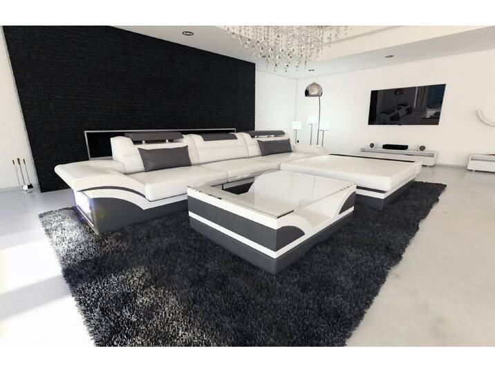 Sofa Dreams Ecksofa Leder Sofa Ledercouch Parma L Form Ledersofa, Couch, mit LED, Designersofa, grau weiß, Ohne Bettfunktion-RGB-LED-Beleuchtung von sofa-dreams