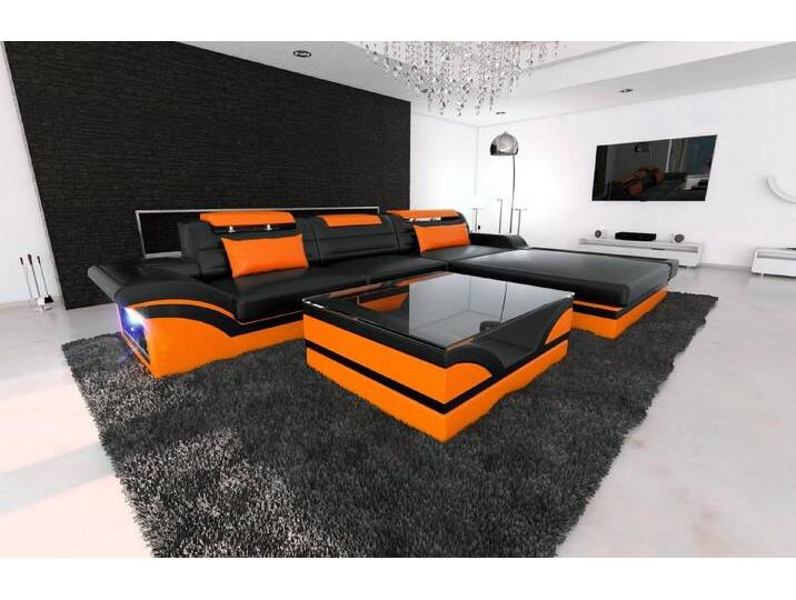 Sofa Dreams Ecksofa Leder Sofa Ledercouch Parma L Form Ledersofa, Couch, mit LED, Designersofa, orange schwarz, Ohne Bettfunktion-RGB-LED-Beleuchtung von sofa-dreams