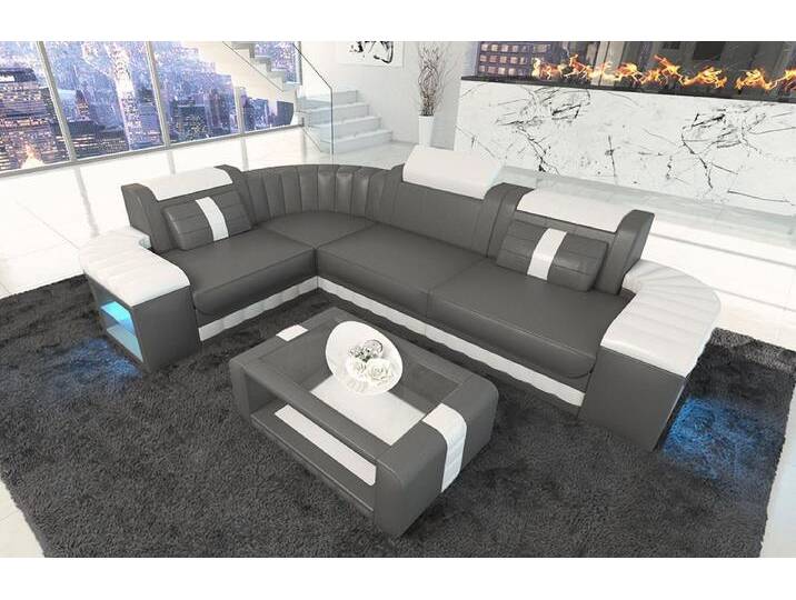 Sofa Dreams Ecksofa Ledercouch Ledersofa Bergamo L Form Leder Sofa, Couch, mit LED, Designersofa, grau, Ohne Bettfunktion-RGB-LED-Beleuchtung von sofa-dreams