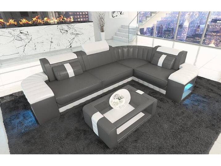 Sofa Dreams Ecksofa Ledercouch Ledersofa Bergamo L Form Leder Sofa, Couch, mit LED, Designersofa, grau, Ohne Bettfunktion-RGB-LED-Beleuchtung von sofa-dreams
