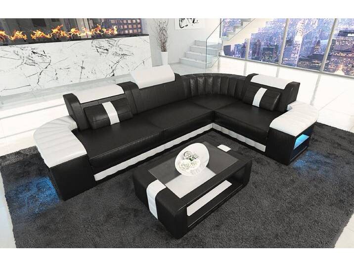 Sofa Dreams Ecksofa Ledercouch Ledersofa Bergamo L Form Leder Sofa, Couch, mit LED, Designersofa, schwarz, Ohne Bettfunktion-RGB-LED-Beleuchtung von sofa-dreams