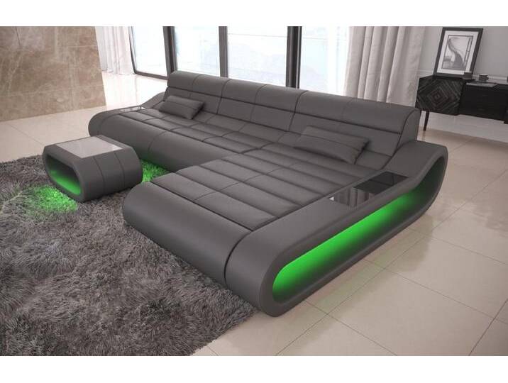 Sofa Dreams Ecksofa Ledercouch Ledersofa Concept L Form lang Sofa Leder, Couch, mit LED, Designersofa mit ergonomischer Rückenlehne, grau, grau von sofa-dreams