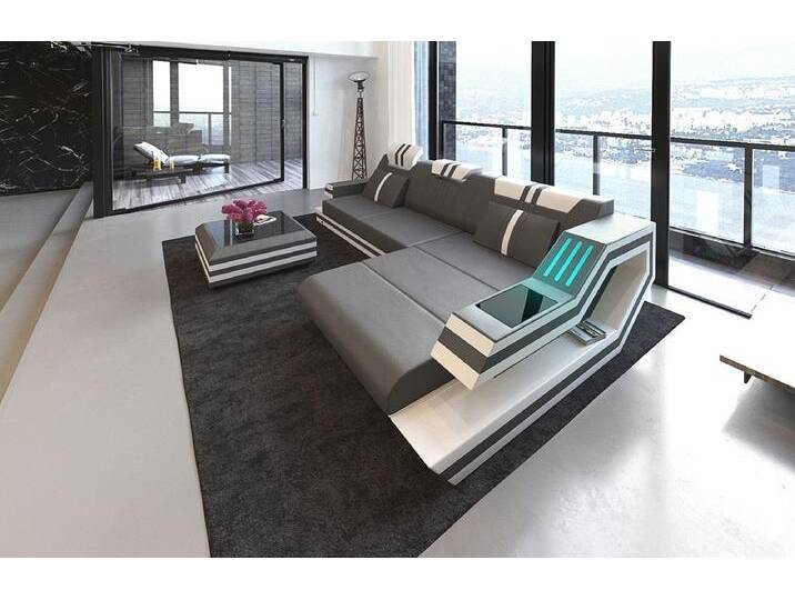 Sofa Dreams Ecksofa Ledercouch Ledersofa Ravenna L Form Leder Sofa, Couch, mit LED, Designersofa, grau schwarz, Ohne Bettfunktion-RGB-LED-Beleuchtung von sofa-dreams