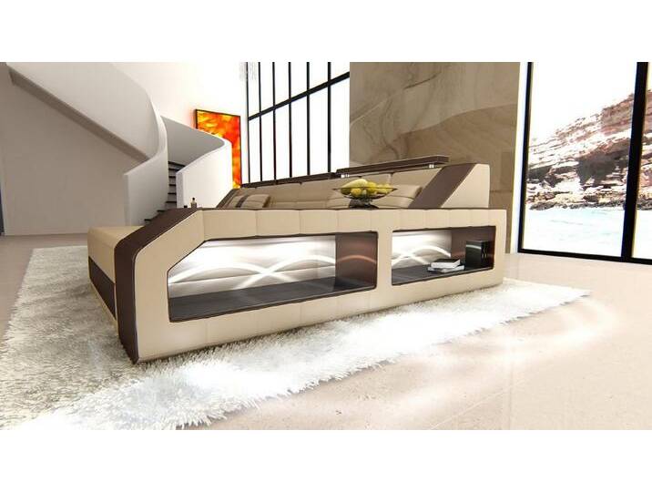 Sofa Dreams Ecksofa Ledercouch Sofa Leder Arezzo L Form Ledersofa, Couch, mit LED, Designersofa, beige braun goldfarben von sofa-dreams