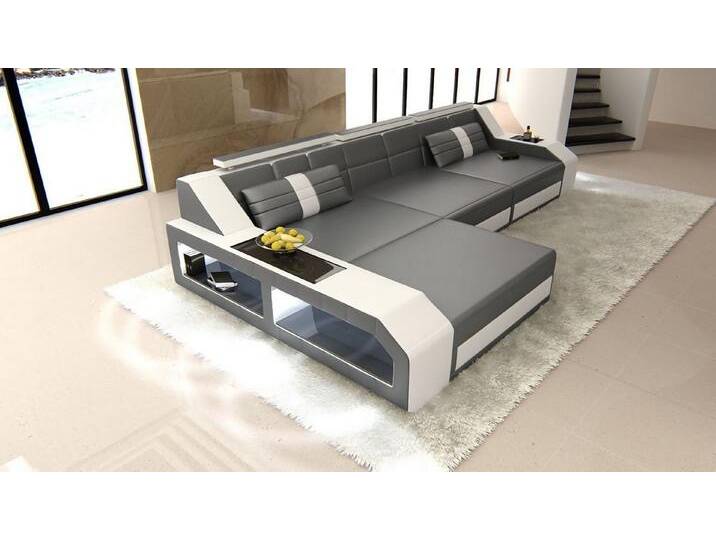 Sofa Dreams Ecksofa Ledercouch Sofa Leder Arezzo L Form Ledersofa, Couch, mit LED, Designersofa, grau, Ohne Bettfunktion-RGB-LED-Beleuchtung von sofa-dreams