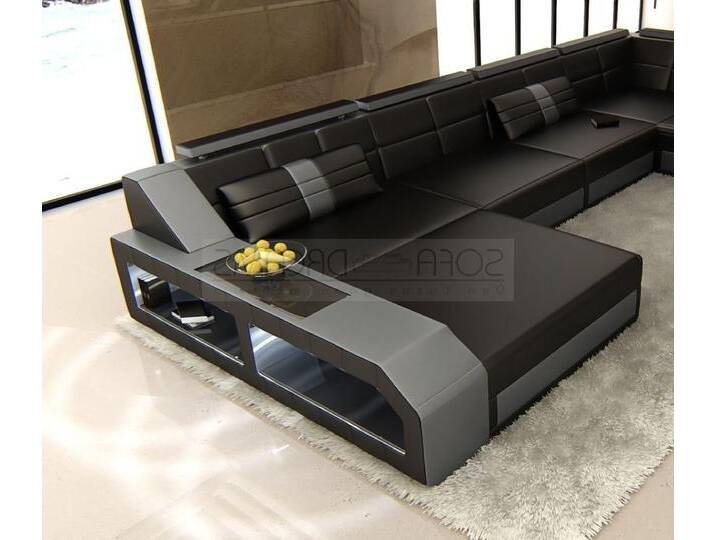 Sofa Dreams Ecksofa Ledercouch Sofa Leder Arezzo L Form Ledersofa, Couch, mit LED, Designersofa, grau schwarz, Ohne Bettfunktion-RGB-LED-Beleuchtung von sofa-dreams