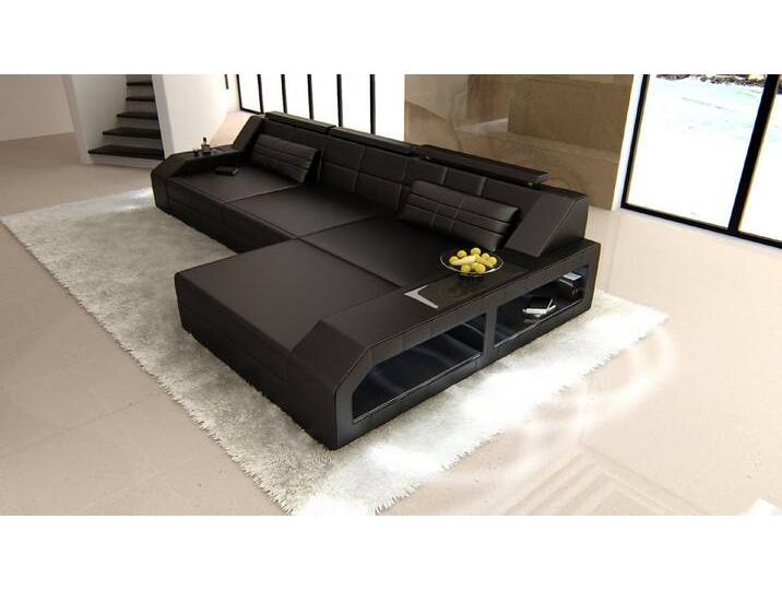 Sofa Dreams Ecksofa Ledercouch Sofa Leder Arezzo L Form Ledersofa, Couch, mit LED, Designersofa, schwarz, Mit Bettfunktion-RGB-LED-Beleuchtung von sofa-dreams