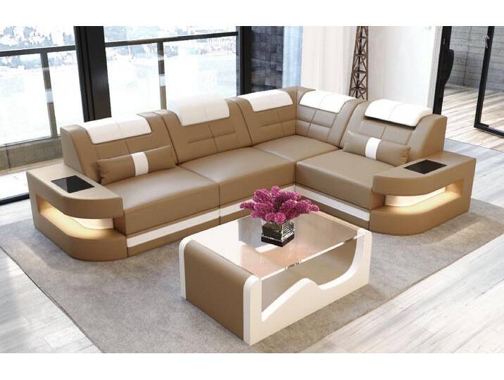 Sofa Dreams Ecksofa Ledercouch Sofa Leder Como L Form Ledersofa, Couch, mit LED, Designersofa, beige, Mit Bettfunktion, beige-weiß Sofa Dreams Ecksofa Ledercouch Sofa Leder Como L Form Ledersofa, Couch, mit LED, Designersofa, beige, Mit Bettfunktion, beige-weiß von sofa-dreams