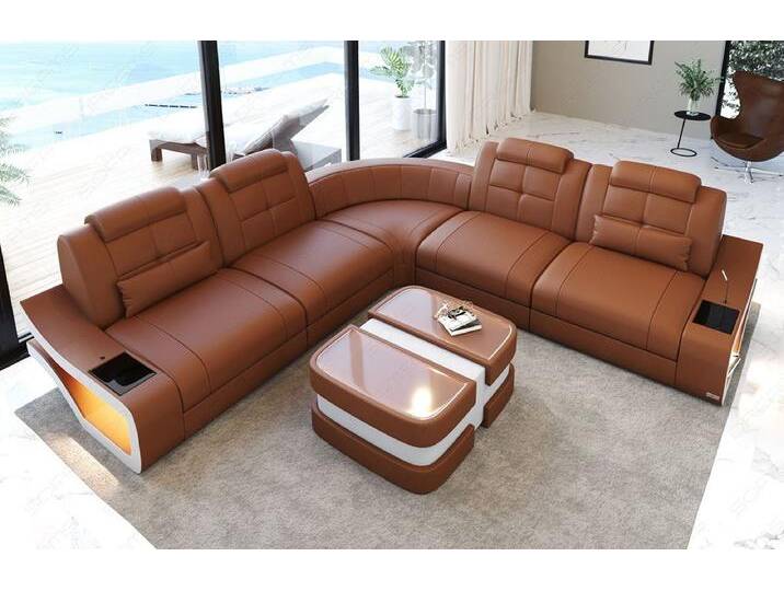 Sofa Dreams Ecksofa Ledercouch Sofa Leder Elena L Form lang Couch, L-Form Ledersofa mit LED-Beleuchtung, braun, hellbraun-weiß von sofa-dreams