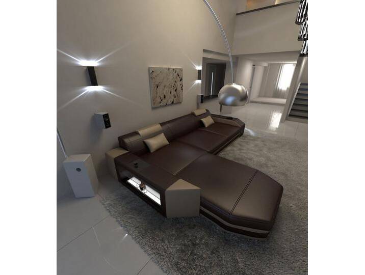 Sofa Dreams Ecksofa Ledercouch Sofa Leder Prato L Form Ledersofa, Couch, mit LED, Designersofa, beige braun, Ohne Bettfunktion-RGB-LED-Beleuchtung von sofa-dreams