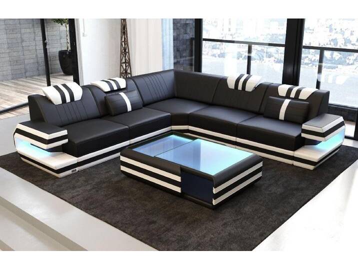 Sofa Dreams Ecksofa Ledercouch Sofa Leder Ragusa L Form Ledersofa, Couch, mit LED, Designersofa, schwarz, Links - vor dem Sofa stehend, schwarz-weiß Sofa Dreams Ecksofa Ledercouch Sofa Leder Ragusa L Form Ledersofa, Couch, mit LED, Designersofa, schwarz, Links - vor dem Sofa stehend, schwarz-weiß von sofa-dreams