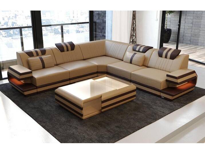 Sofa Dreams Ecksofa Ledercouch Sofa Leder Ragusa L Form Ledersofa, Couch, mit LED, Designersofa von sofa-dreams