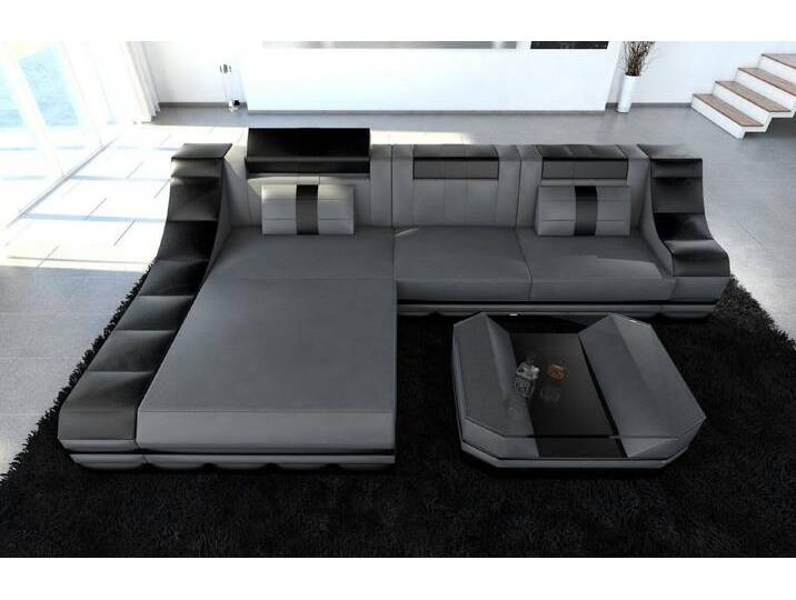 Sofa Dreams Ecksofa Ledercouch Sofa Leder Turino L Form Ledersofa, Couch, mit LED, Designersofa, grau schwarz, Mit Bettfunktion-RGB-LED-Beleuchtung von sofa-dreams