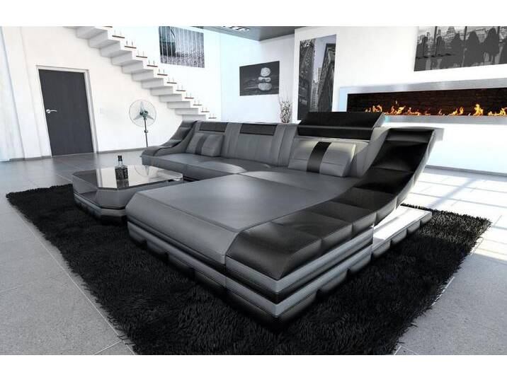 Sofa Dreams Ecksofa Ledercouch Sofa Leder Turino L Form Ledersofa, Couch, mit LED, Designersofa, grau schwarz, Mit Bettfunktion-RGB-LED-Beleuchtung Sofa Dreams Ecksofa Ledercouch Sofa Leder Turino L Form Ledersofa, Couch, mit LED, Designersofa, grau schwarz, Mit Bettfunktion-RGB-LED-Beleuchtung von sofa-dreams