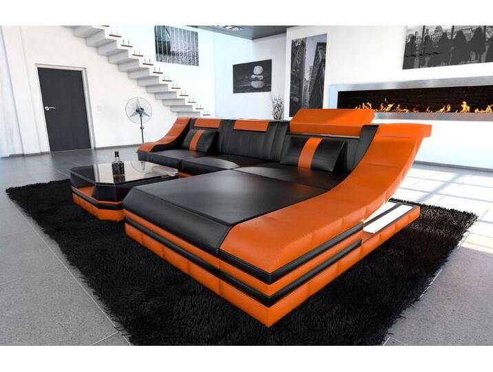 Sofa Dreams Ecksofa Ledercouch Sofa Leder Turino L Form Ledersofa, Couch, mit LED, Designersofa, orange schwarz, Mit Bettfunktion-RGB-LED-Beleuchtung Sofa Dreams Ecksofa Ledercouch Sofa Leder Turino L Form Ledersofa, Couch, mit LED, Designersofa, orange schwarz, Mit Bettfunktion-RGB-LED-Beleuchtung von sofa-dreams