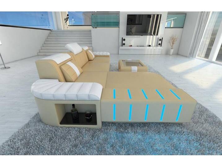 Sofa Dreams Ecksofa Ledersofa Bellagio L Form Leder Sofa Ledercouch, Couch, mit LED, wahlweise mit Bettfunktion als Schlafsofa, Designersofa von sofa-dreams